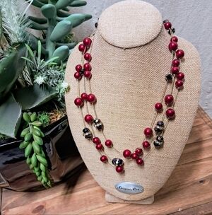 Coldwater Creek Faux Pearl & Crystal 3 Stand Costume Necklace